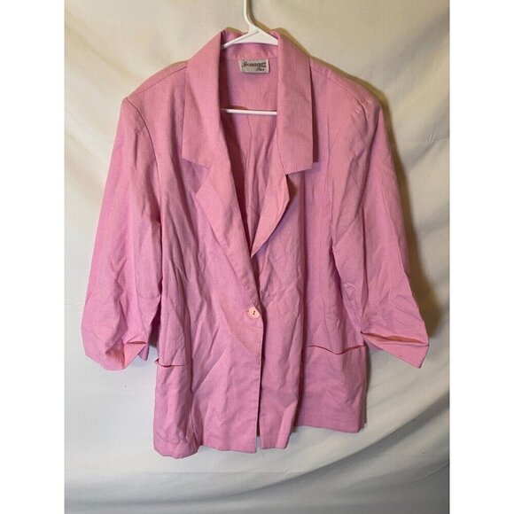 Joanna Womens Plus Size Blazer Cardigan 20W 2X Pink 3/4 Sleeves Pockets - Picture 1 of 2